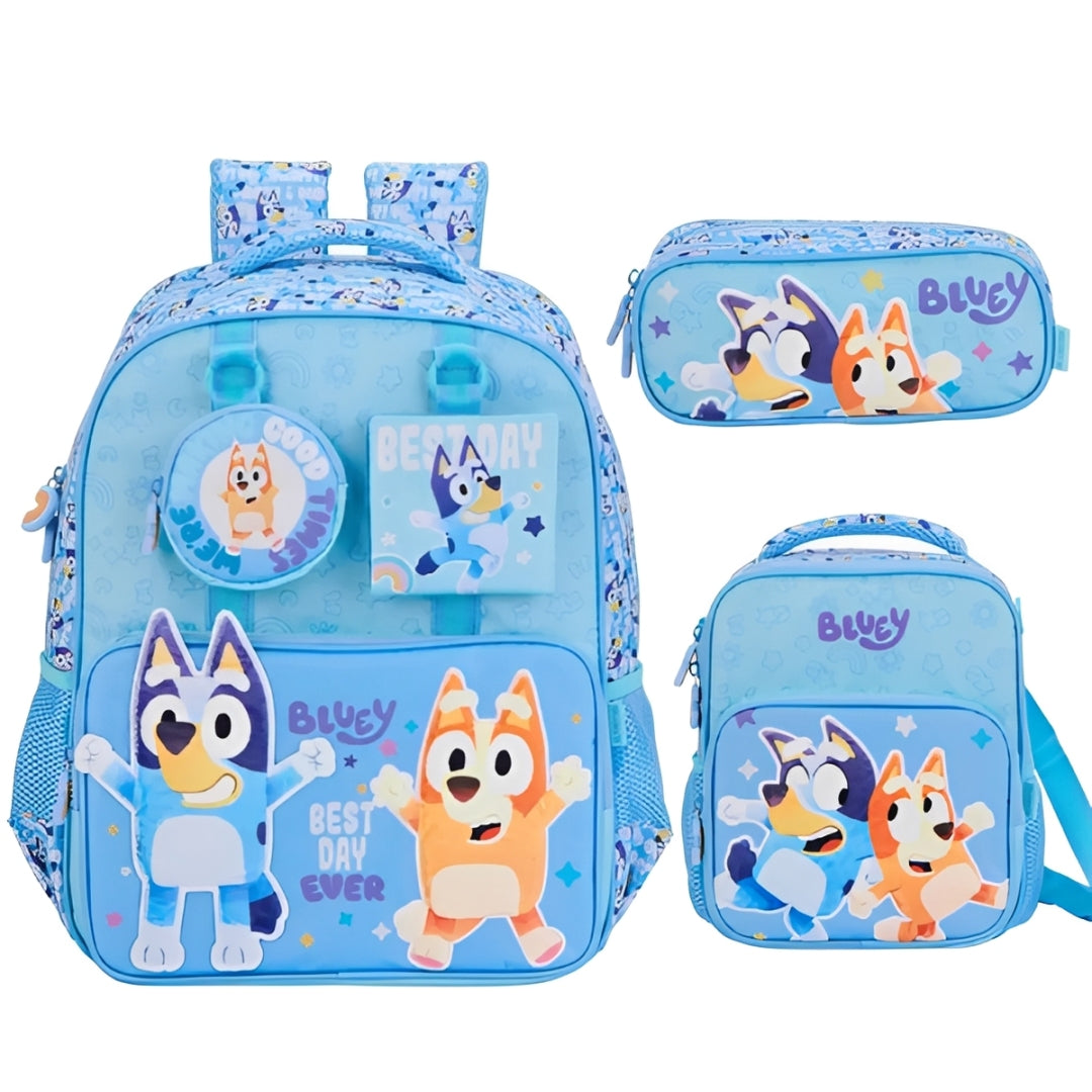 Kit Escolar Bluey Xeryus com Mochila, Lancheira Térmica e Estojo